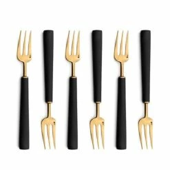 Cutipol - Ebony Matte Black & Gold Pastry Fork Set 6pce