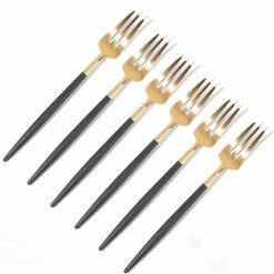 Cutipol - Goa Black/Matte Gold Pastry Fork Set 6pce
