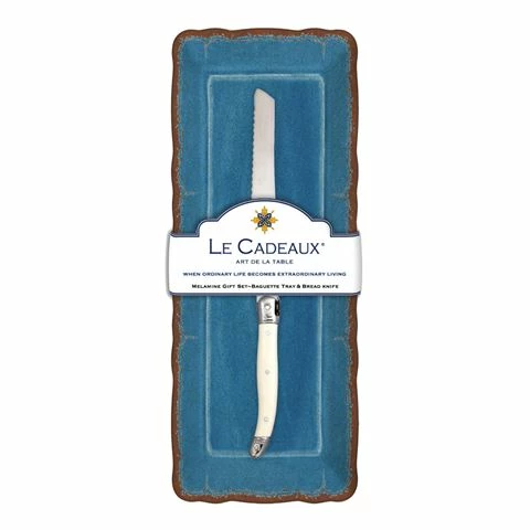 Le Cadeaux - Antiqua Baguette Tray W/Knife Blue Set 2pce 3 Le Cadeaux - Antiqua Baguette Tray W/Knife Blue Set 2pce