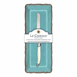 Le Cadeaux - Antiqua Baguette Tray W/Knife Turq Set 2pce