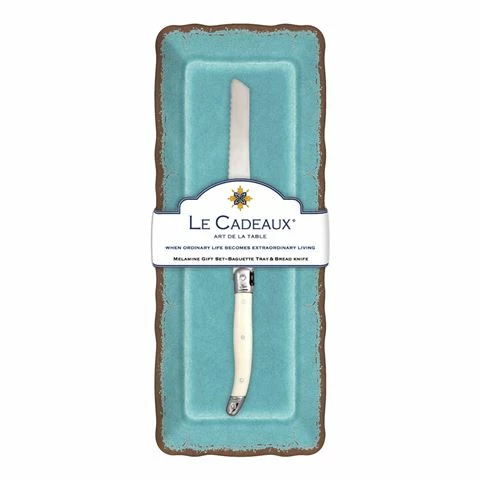 Le Cadeaux - Antiqua Baguette Tray W/Knife Turq Set 2pce 3 Le Cadeaux - Antiqua Baguette Tray W/Knife Turq Set 2pce